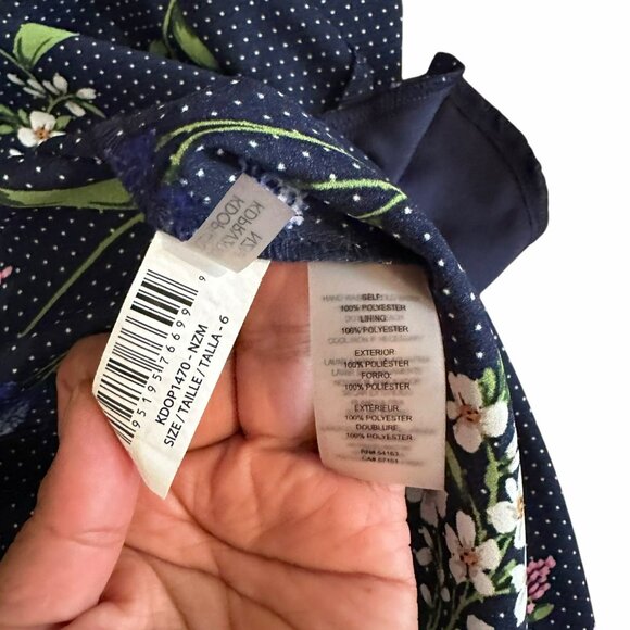✨Kensie Women's Sz 6 Navy Floral Pocketed Flounce Pouf Sleeve Casual Shirt Dress - Picture 4 of 8